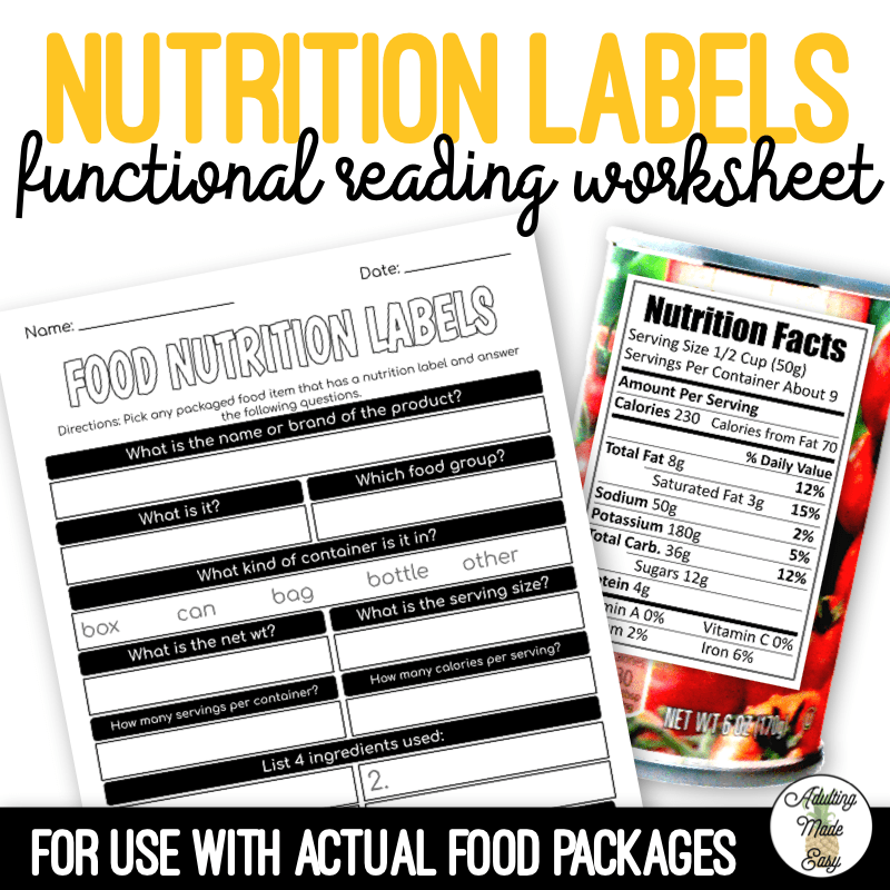 Reading Nutrition Labels Worksheet  